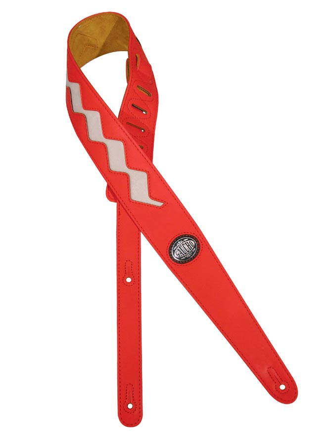 Two Tone Series Guitar strap, zig zag design, red and white