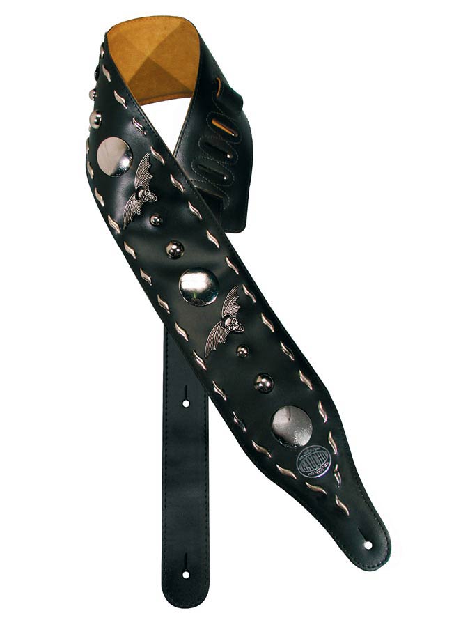 Biker Series Guitar strap, 4 inch wide, black, with bats