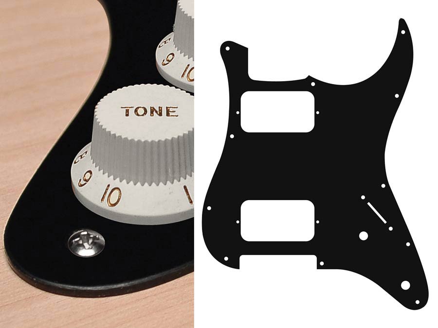 Pickguard, Stallion, HH, 2 pot holes, 3-5 switch, 1 ply, black mat