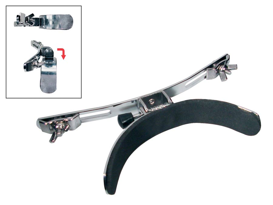 Knee rest for marching snare drum, ajustable, with padded support surface and mounting screws