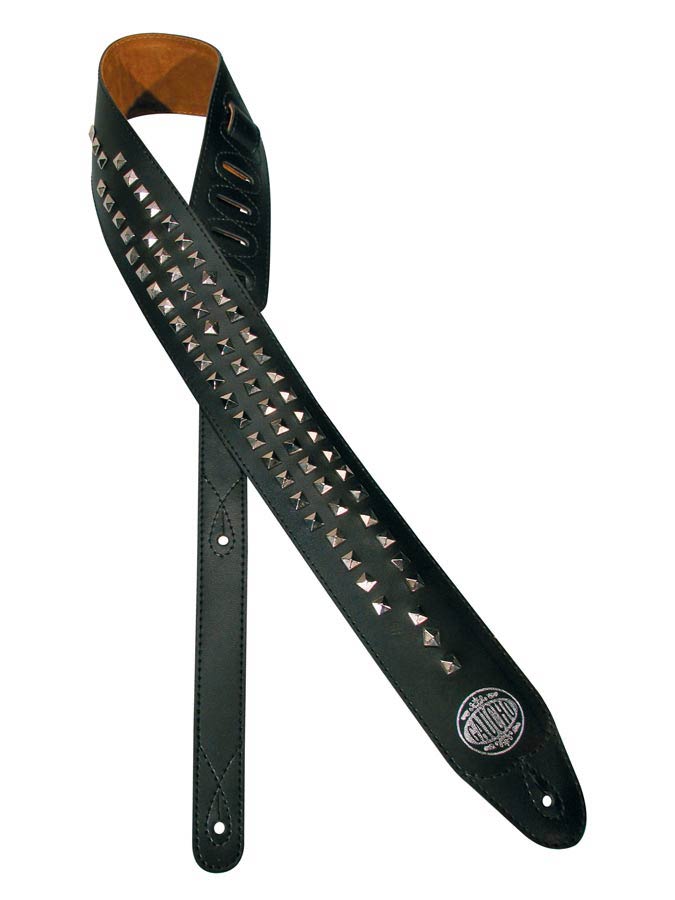 Biker Series Extra long guitar strap, length: 180 cm., black, with chrome pyramids