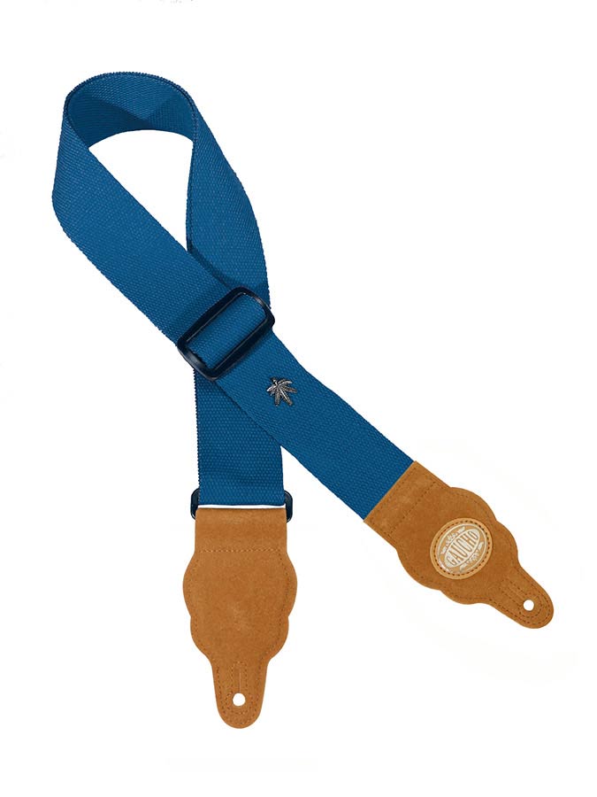 Grass Series Guitar strap, hemp with black slips, cobalt blue