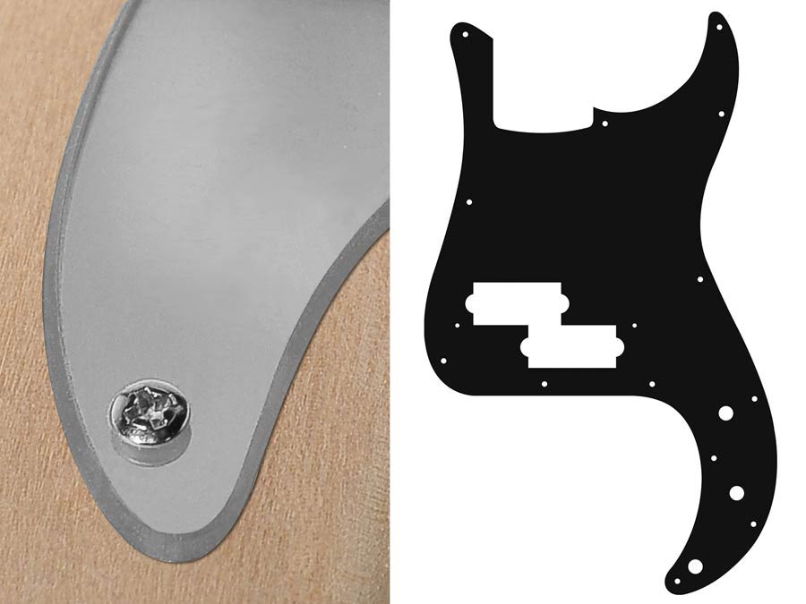Pickguard, Puncher bass, standard, 2 ply, mirror chrome