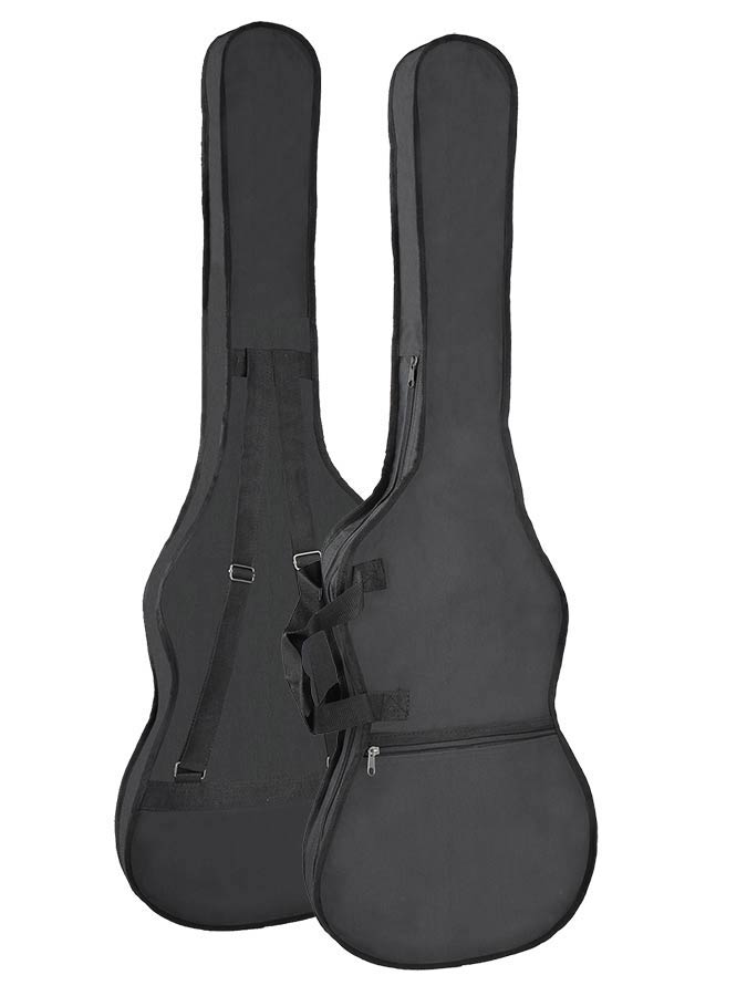 Bag for electric bass guitar, unpadded, nylon, 2 straps, large pocket, black