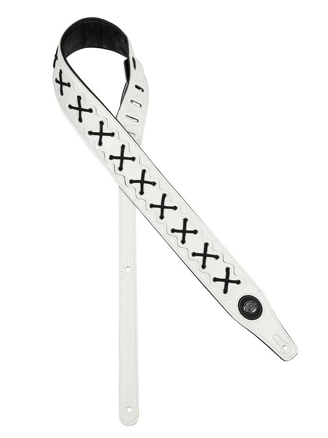 Buffalo Lace Series Guitar strap, top quality leather and lace, white