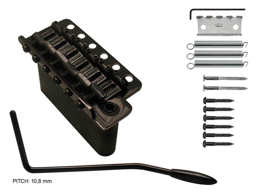 Tremolo, pitch 10,8mm, with screws, zinc block, black
