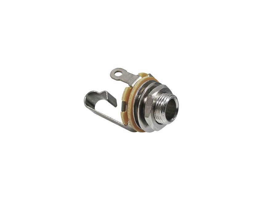 Chassis connector jack, 2-pole, nickel, 6,3mm, .375 XL bushing depth, 3/8