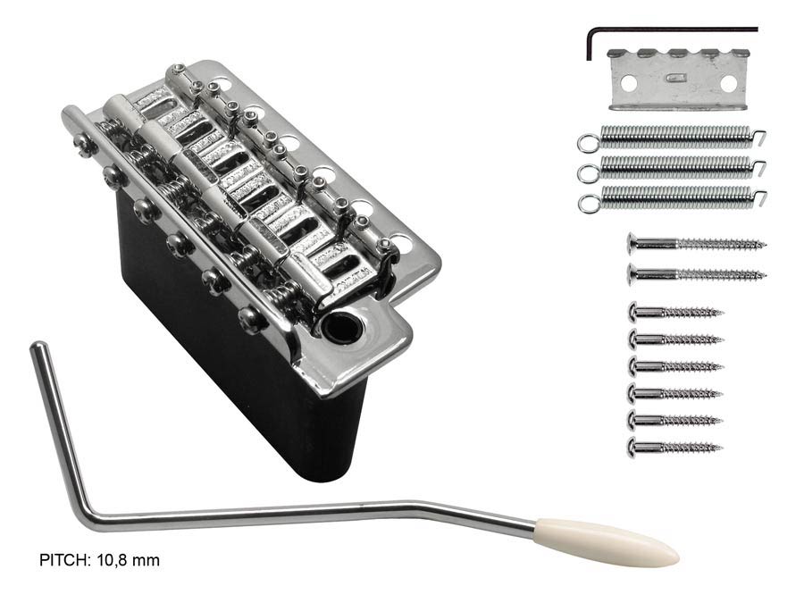 Tremolo, pitch 10,8mm, with screws, zinc block, nickel