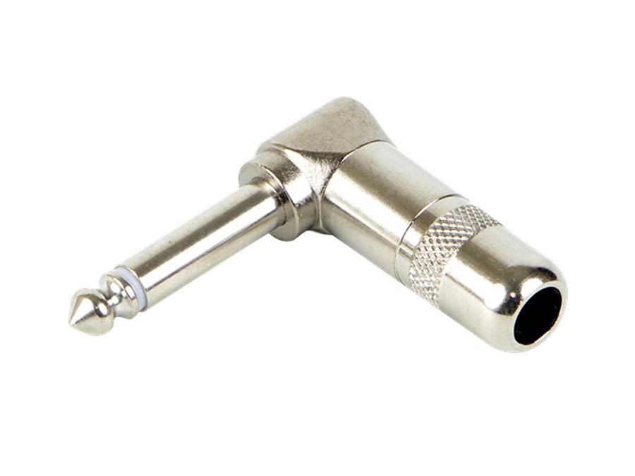 Jack plug, 6,3mm, 2-pole, nickel contacts, angled