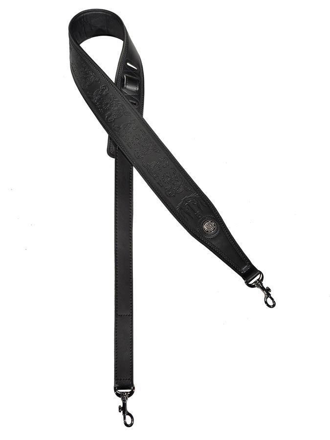 Buffalo I Series Banjo strap, top quality leather, black, chrome clips and velcro quick-release strap