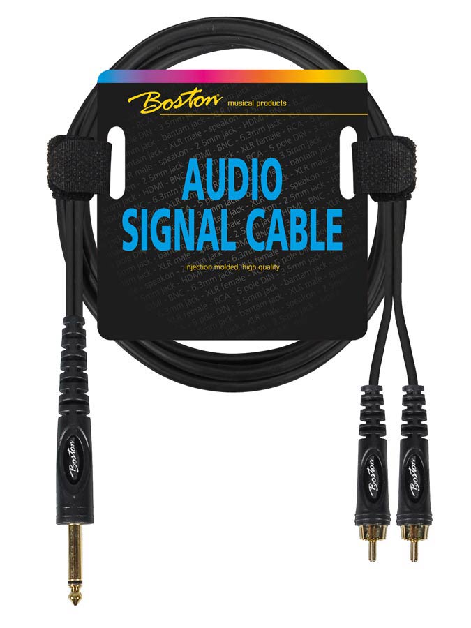 Audio signal cable, 2x RCA to 6.3mm jack mono, 3.00 meter