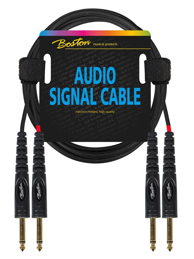 Audio signal cable, 2x 6.3mm jack mono to 2x 6.3mm jack mono, 9.00 meter