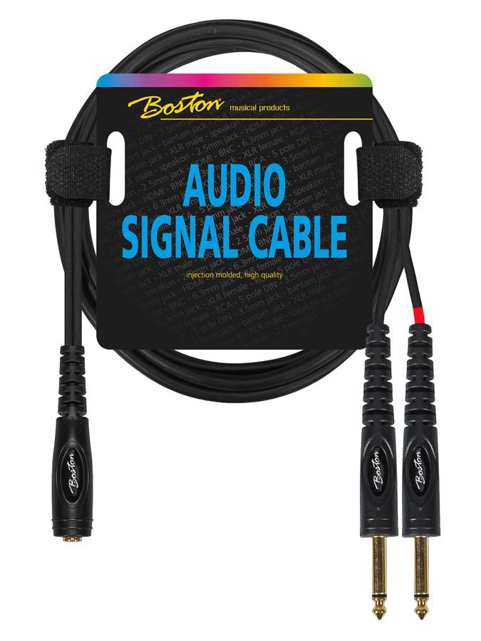 Audio signal cable, 6.3mm female jack stereo to 2x 6.3mm jack mono, 3.00 meter