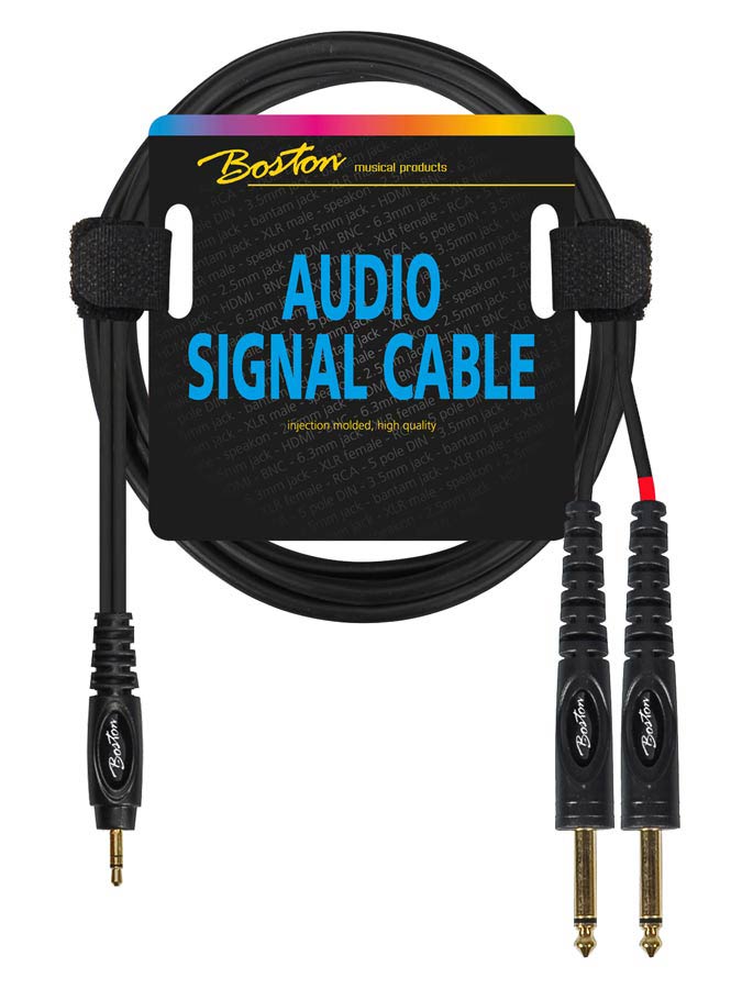 Audio signal cable, 3.5mm jack stereo to 2x 6.3mm jack mono, 1.50 meter
