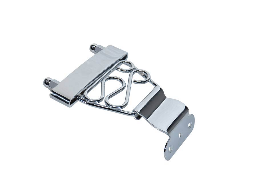 Tailpiece for semi acoustic guitar, with 2 curls, chrome