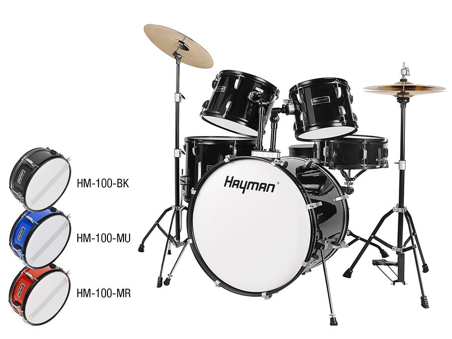 Start Series 5-piece drum kit, black single braced stands, drum throne, cymbals & sticks, black