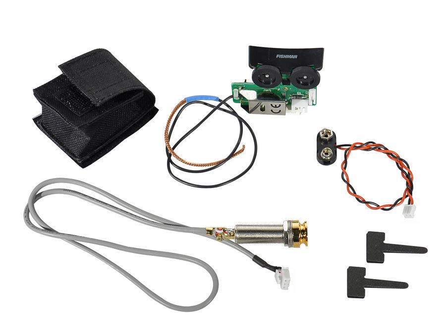 Replacement part Fishman Sonitone preamp with pickup, battery bag and gold endpin jack