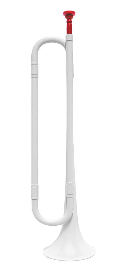 bugle trumpet, plastic, length 50cm, white body and red mout