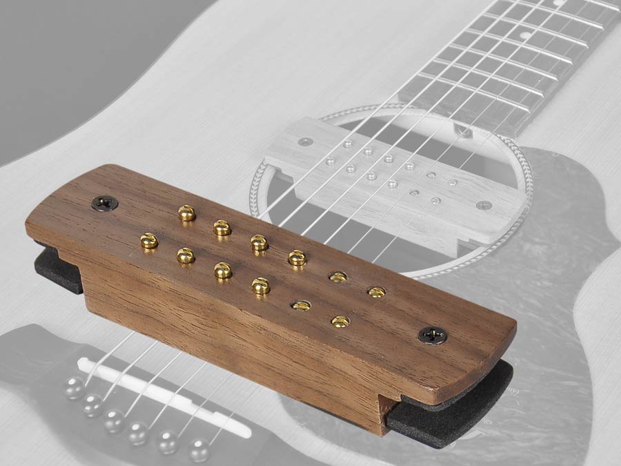 Soundhole pickup, humbucker with adjustable poles, 60cm cable + jack socket, with solid walnut cove