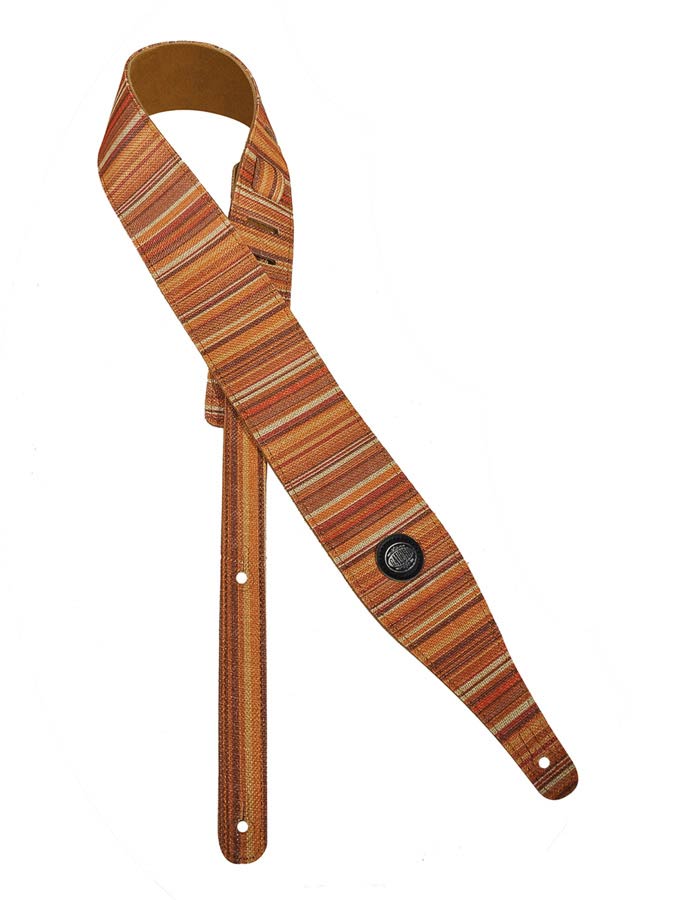 Peace Series Guitar strap, linen colourfull design with suede back, seventies stripes