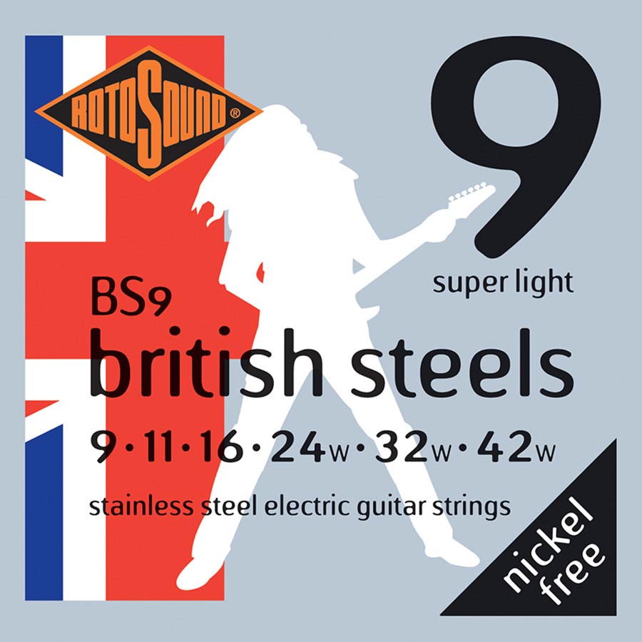 BS9 Rotosound British Steels string set electric stainless steel 9-42