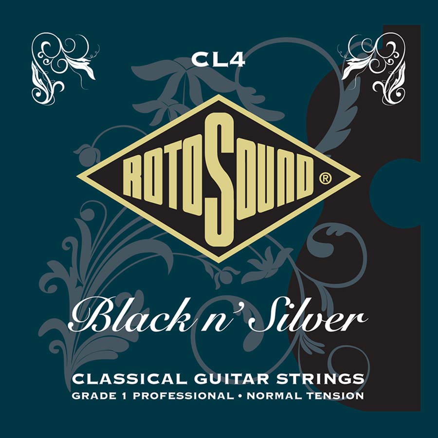 CL4 Rotosound Grade 1 Professional string set classic Black n' Silver rectified black nylon trebles & silverplated basses