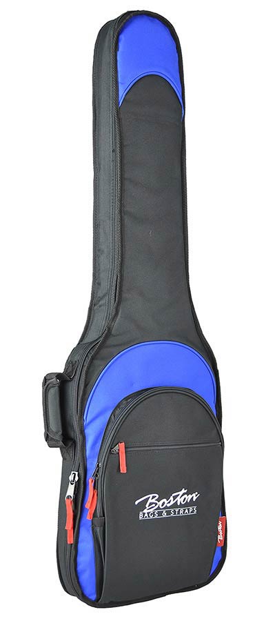 Super Packer Gig bag for electric bass guitar, 15 mm. padding, multiple pockets, black and blue