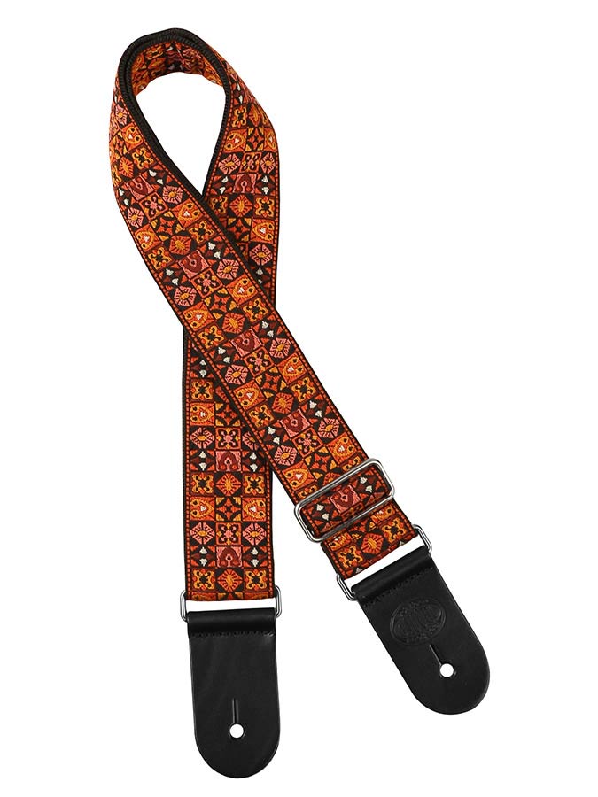 guitar strap, 2â€ jacquard weave, orange mosaic