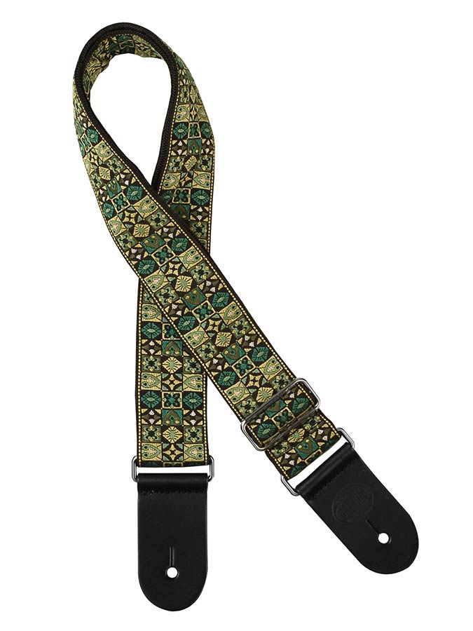 Gaucho guitar strap, 2Ã”Ã‡Ã˜ jacquard weave, green mosaic