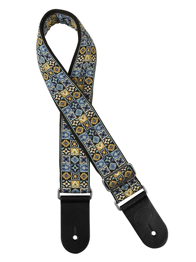 Gaucho guitar strap, 2â€ jacquard weave, blue mosaic