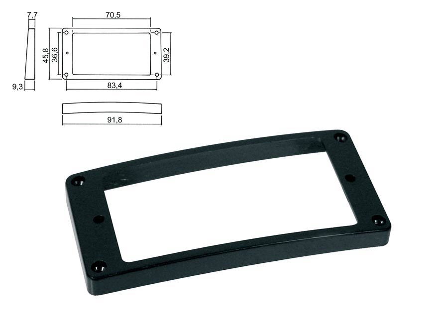 Pickup ring, humbucker, plastic, black, height: 7,7x 9,3mm, high, slanted