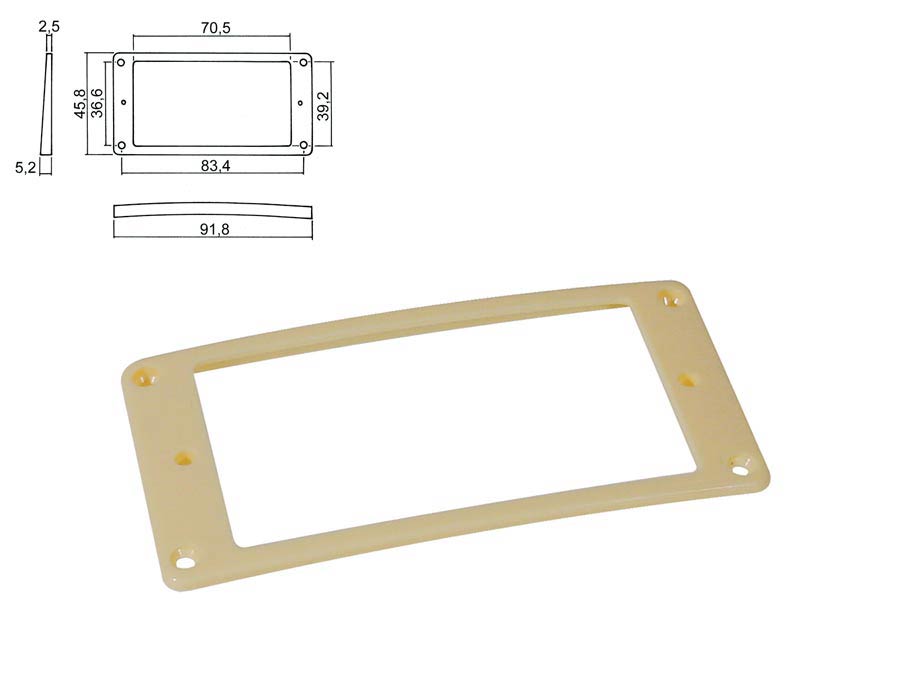Pickup ring, humbucker, plastic, ivory, slanted, height: 2,5x 5,2mm, low