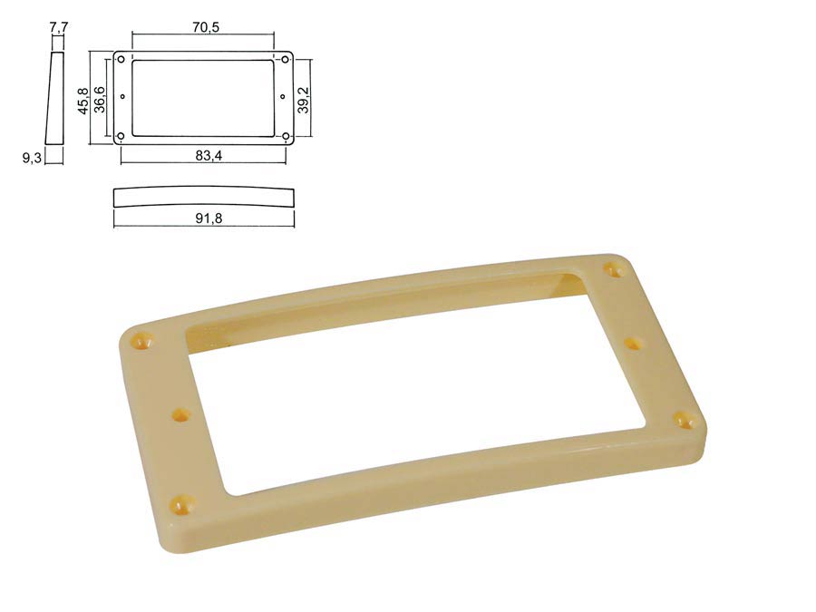 Pickup ring, humbucker, plastic, ivory, slanted, height: 7,7x 9,3mm, high