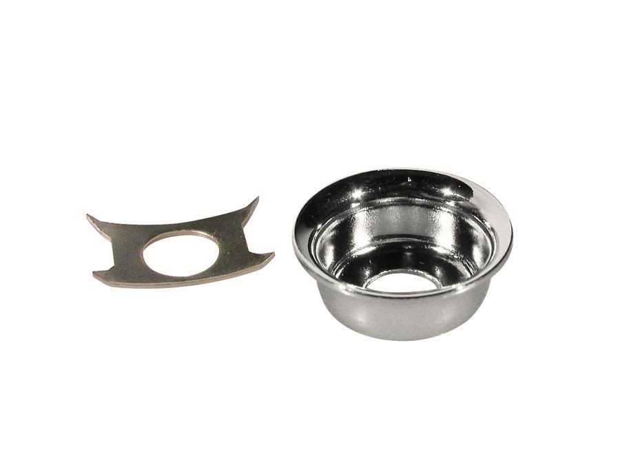 TE-model input cup, with retainer clip, metal, chrome