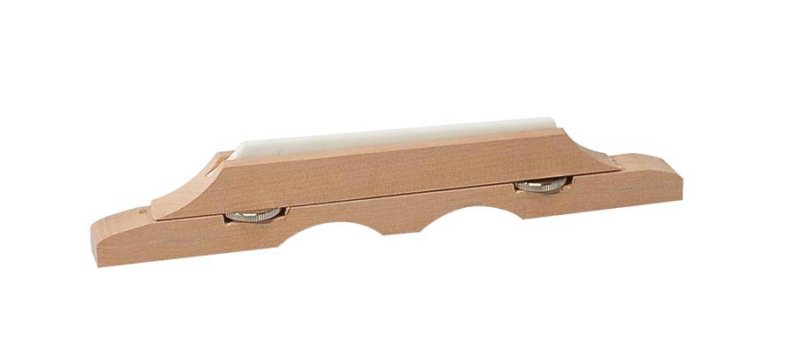 Bridge for guitar with tailpiece, hard wood, plastic saddle, adjustable