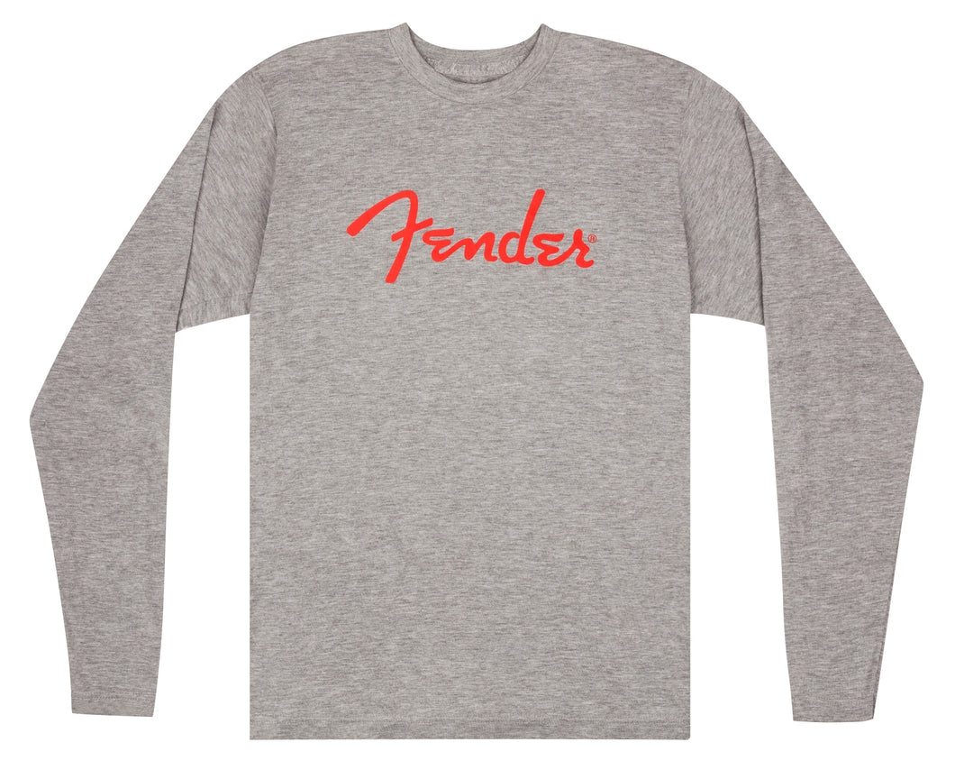 Fender Spaghetti Logo Long Sleeve T-Shirt, Heather Gray - L