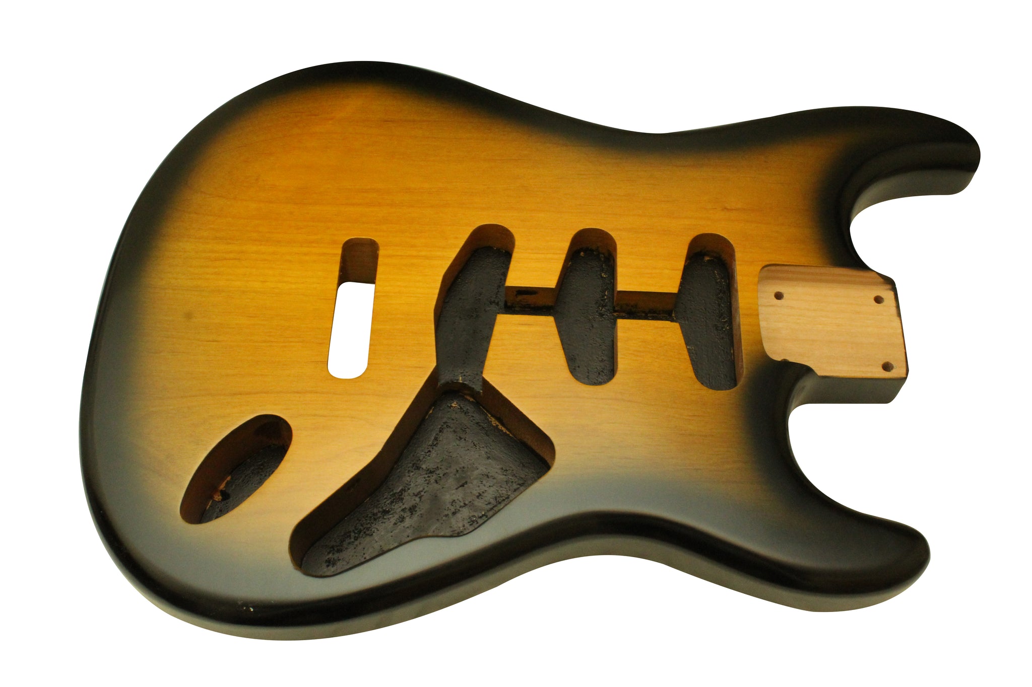 Two piece satin nitrocellulose two tone tobacco burst Strat body – Alegree