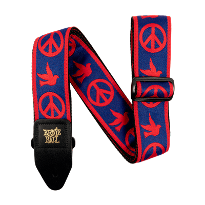 Ernie Ball Strap Jacquard Red & Blue Peace Love Dove