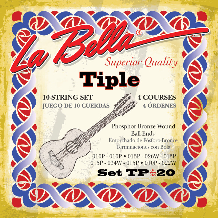La Bella TP20 Tiple (American) 10-String Set, 4 Courses Plain Steel & Phosphor Bronze Wound - Ball-Ends
